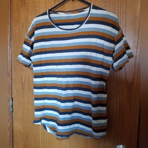 Blue, white, and orange striped shirt